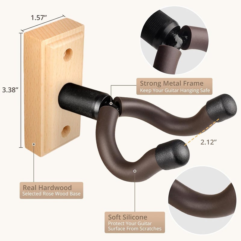 DIDA Guitar Wall Mount, Guitar Hanger, Silicone Pad, U-Shaped Guitar Wall Hanger Mount, Rotatable Guitar Holder Hook Stand Wall for Acoustic, Electric Guitar, Bass (Beechwood 1 Pack) - Image 3